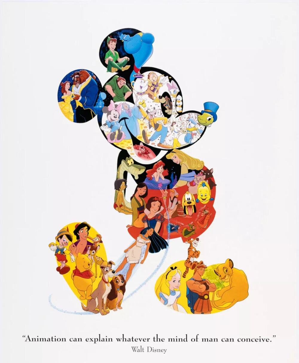 Disney Mickey Mouse Collage Walt Disney Quote Vintage Poster D938